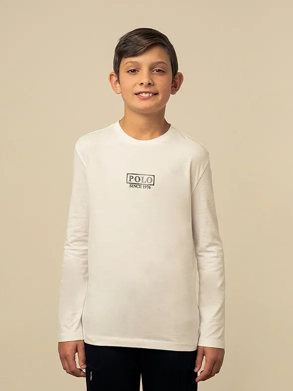 Polo Boys Gary Printed Long Sleeve White T-Shirt