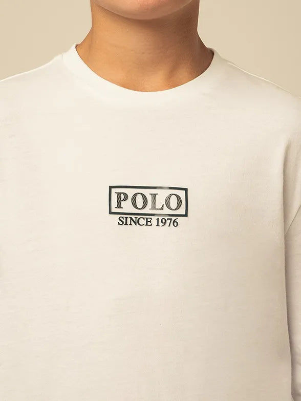 Polo Boys Gary Printed Long Sleeve White T-Shirt