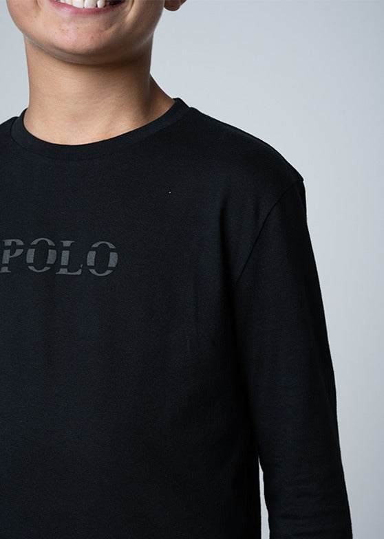 Polo Boys David Printed Long Sleeve T-Shirt In Black