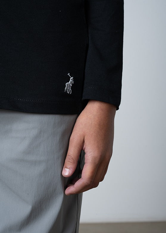 Polo Boys David Printed Long Sleeve T-Shirt In Black
