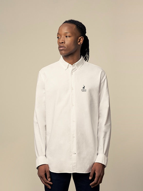 Polo Mens Long Sleeve Oxford Shirt In White