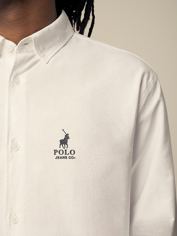 Polo Mens Long Sleeve Oxford Shirt In White