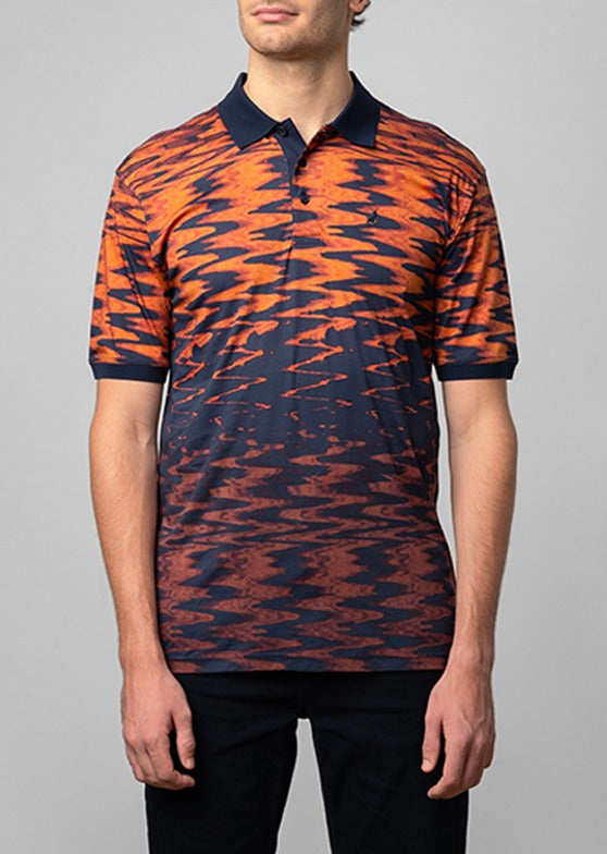 Polo Mens Distorted Print Golfer In Orange