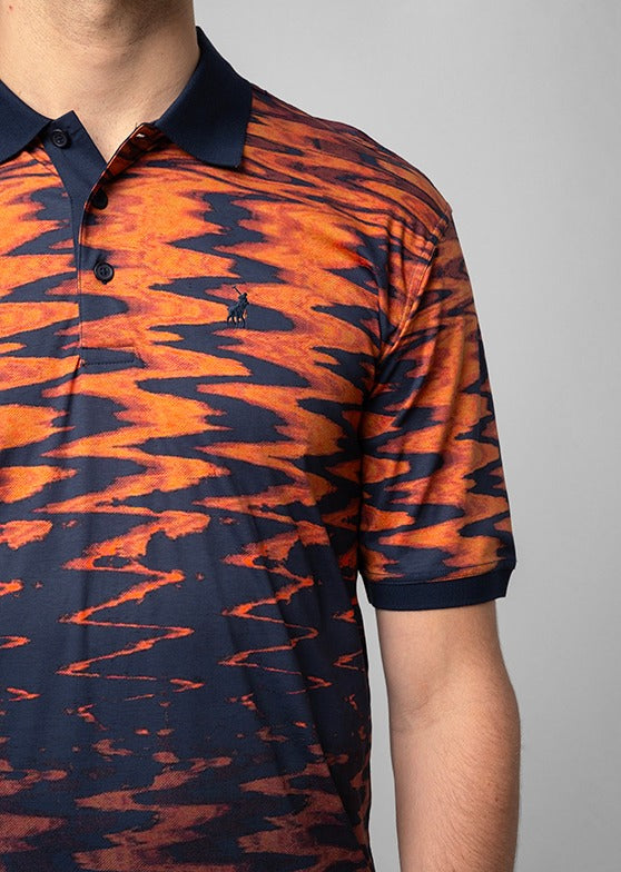 Polo Mens Distorted Print Golfer In Orange