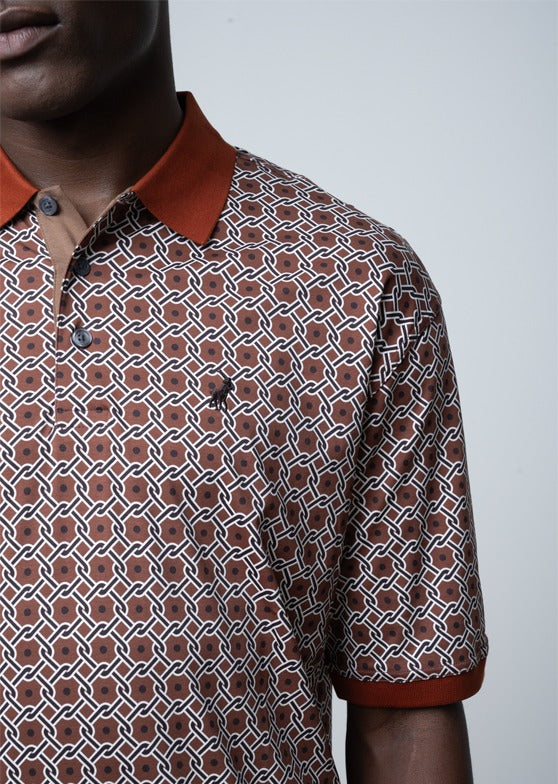 Polo Mens Geometric Golfer In Brown