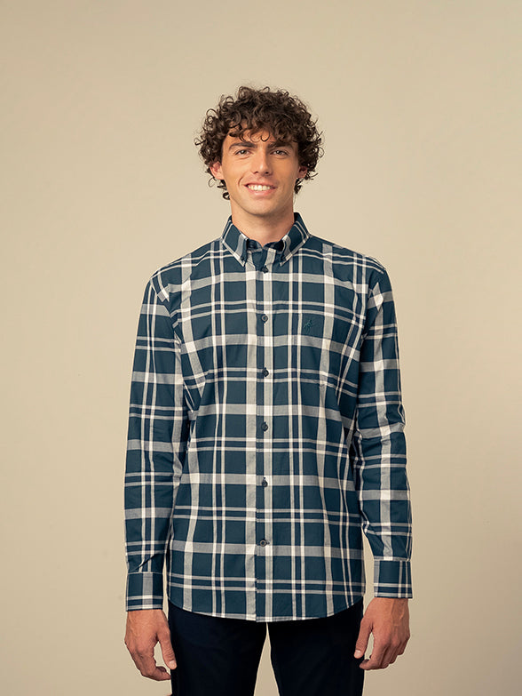 Polo Mens Easy Care Check Shirt In Dark Green
