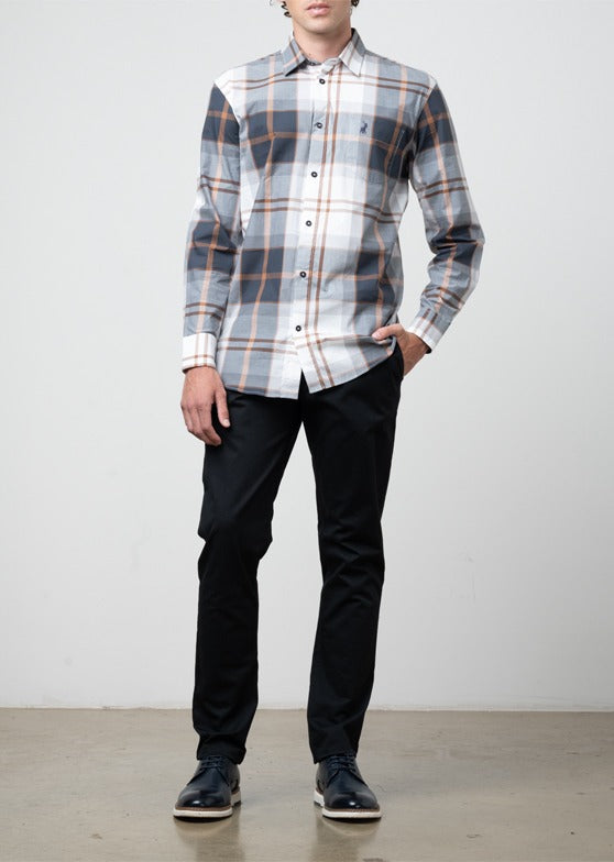 Polo Mens Easy Care Large Check Long Sleeve Shirt In Grey