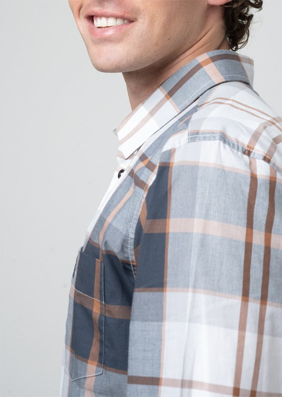 Polo Mens Easy Care Large Check Long Sleeve Shirt In Grey