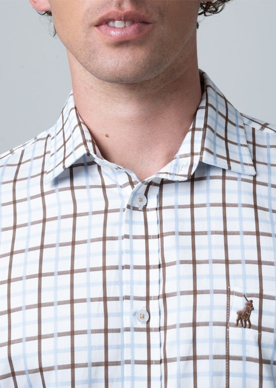Polo Mens Easy care Small Check Long Sleeve Shirt In White