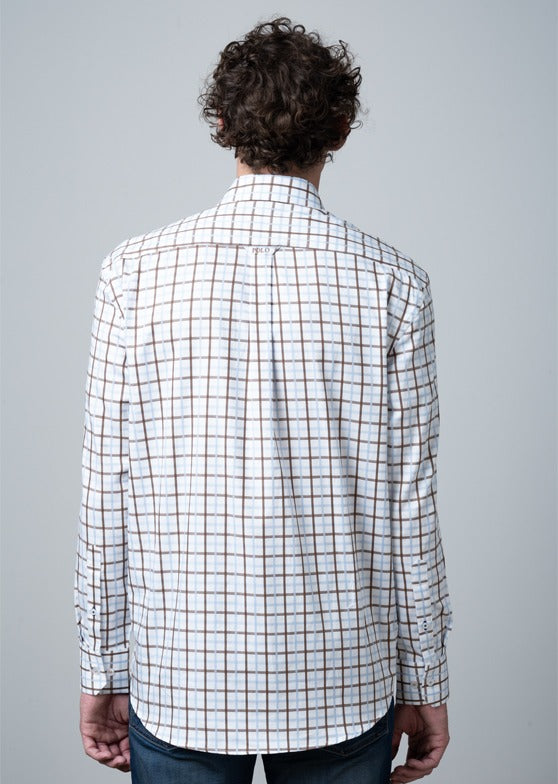 Polo Mens Easy care Small Check Long Sleeve Shirt In White