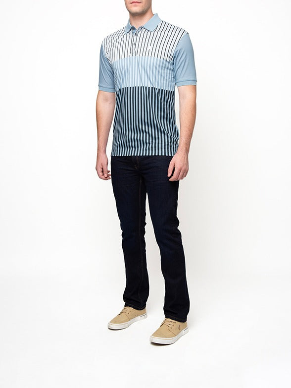 Polo Mens Dm Printed Stripe Golfer Short Sleeves Blue