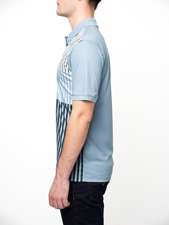 Polo Mens Dm Printed Stripe Golfer Short Sleeves Blue