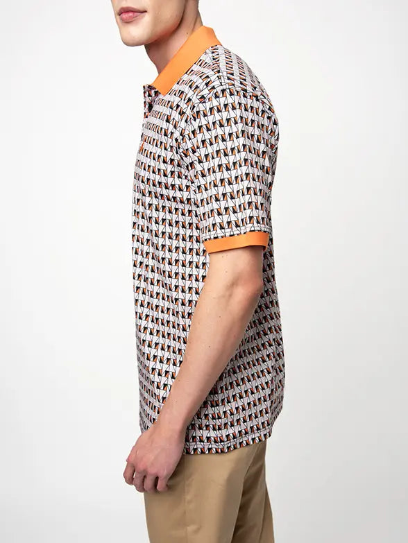 Polo Mens Geo Printed Golfer In Orange & Beige