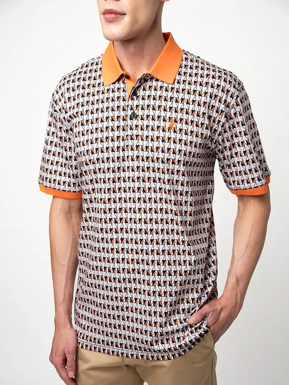 Polo Mens Geo Printed Golfer In Orange & Beige