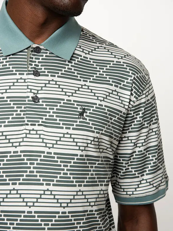 Polo Mens Argyle Printed Golfer In Green & White