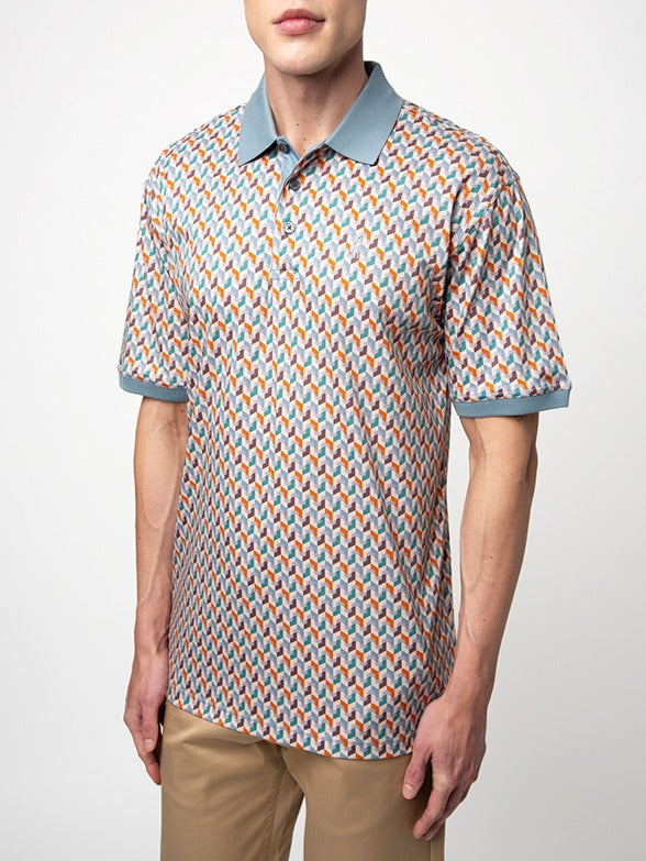 Polo Mens Abstract Printed Golfer In Orange Multi