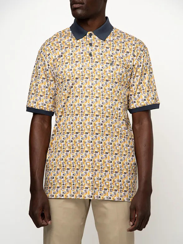 Polo Mens Abstract Printed Golfer in Yellow Multi