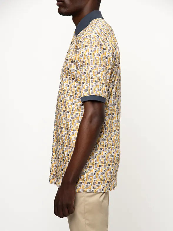 Polo Mens Abstract Printed Golfer in Yellow Multi