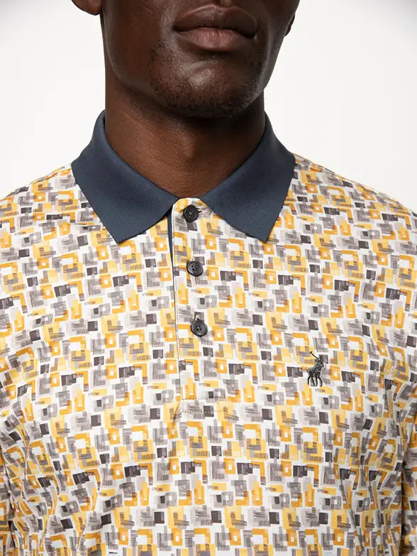 Polo Mens Abstract Printed Golfer in Yellow Multi