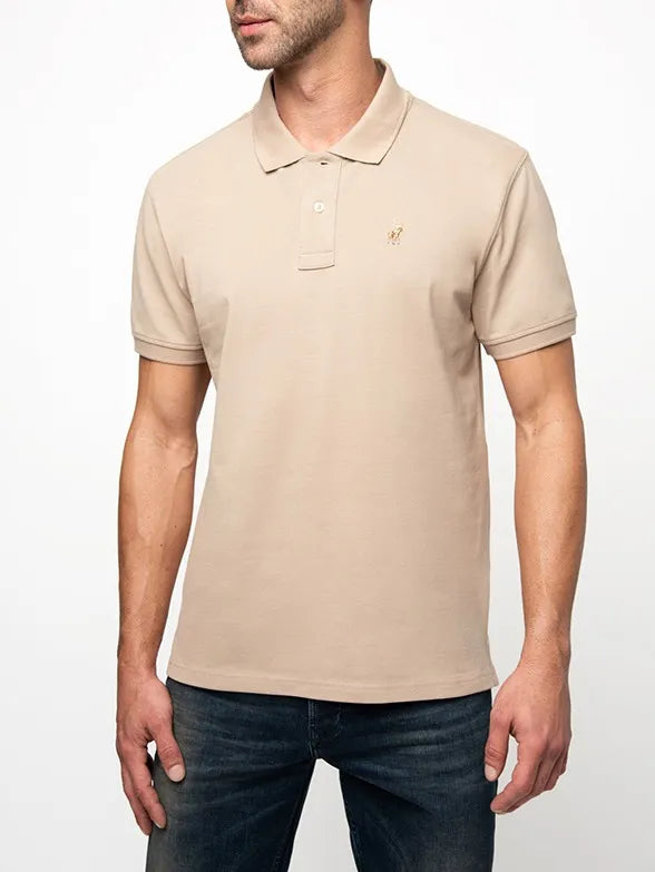 Polo Mens Taupe Essential Pique Ss Golfer