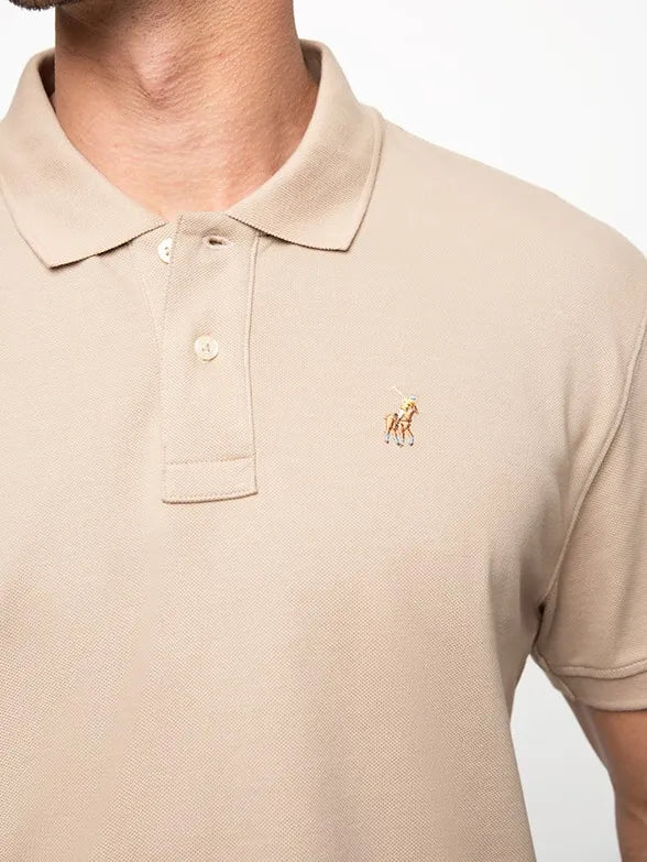 Polo Mens Taupe Essential Pique Ss Golfer