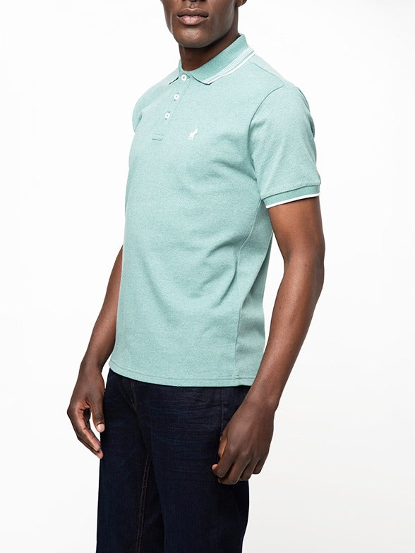 Polo Mens Tipped Melange Golfer In Aqua