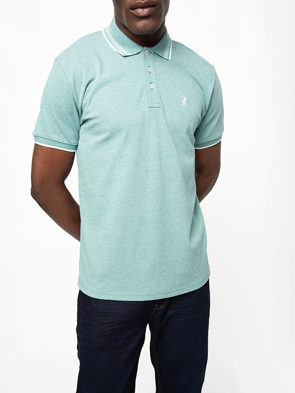 Polo Mens Tipped Melange Golfer In Aqua