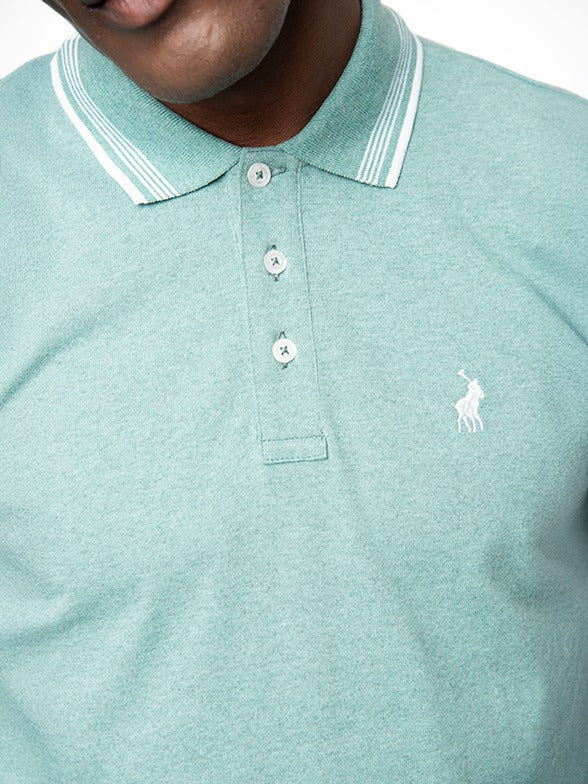 Polo Mens Tipped Melange Golfer In Aqua