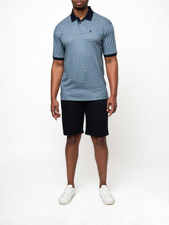 Polo Mens Dm Printed Micro Geo Golfer Short Sleeves Blue