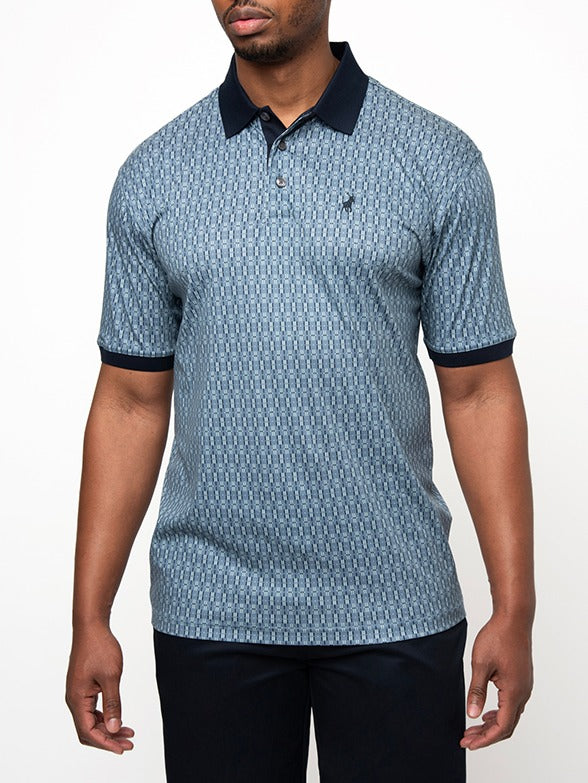 Polo Mens Dm Printed Micro Geo Golfer Short Sleeves Blue
