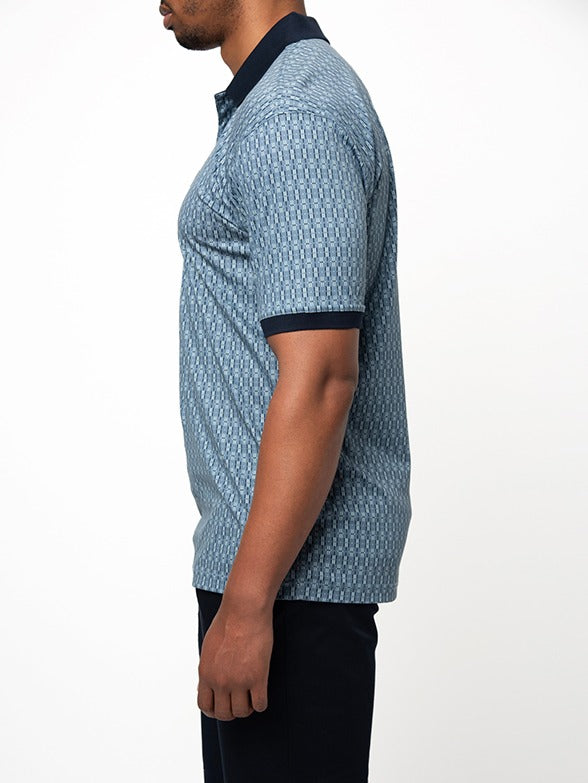 Polo Mens Dm Printed Micro Geo Golfer Short Sleeves Blue