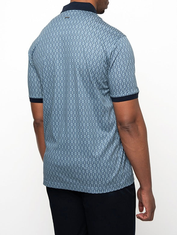 Polo Mens Dm Printed Micro Geo Golfer Short Sleeves Blue