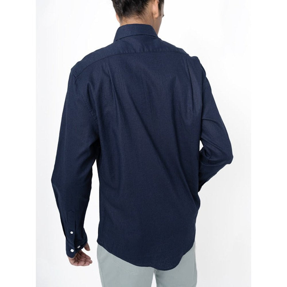 Polo Mens Long Sleeve Plain Linen Blend Shirt In Navy