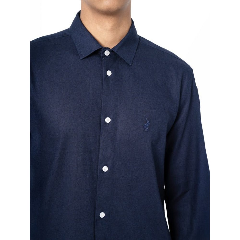 Polo Mens Long Sleeve Plain Linen Blend Shirt In Navy