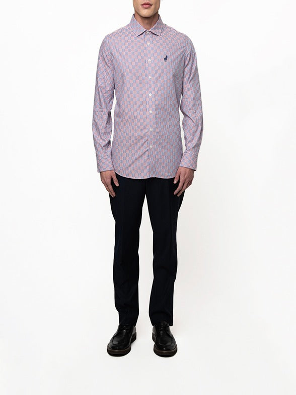 Polo Mens Long Sleeves Geo Print Shirt Pink