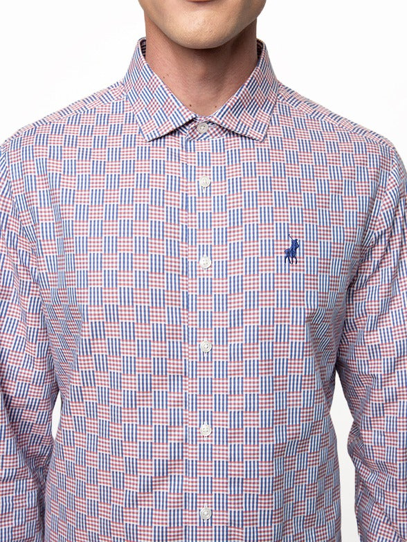 Polo Mens Long Sleeves Geo Print Shirt Pink