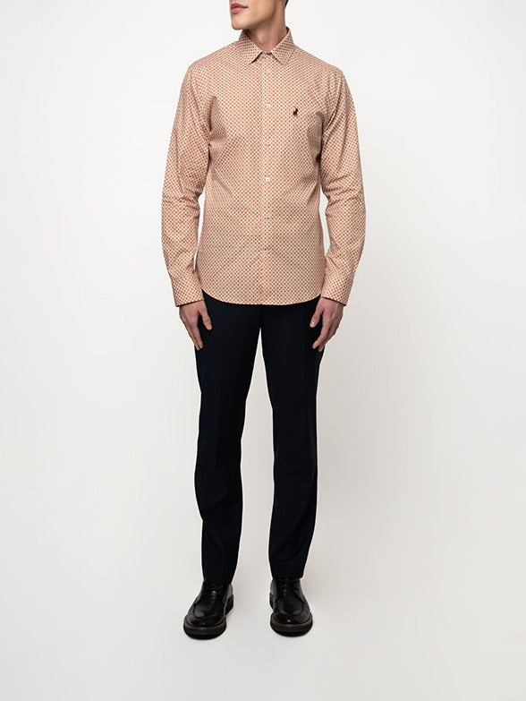 Polo Mens Long Sleeve Geometric Prrinted Shirt In Camel