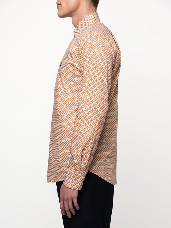 Polo Mens Long Sleeve Geometric Prrinted Shirt In Camel