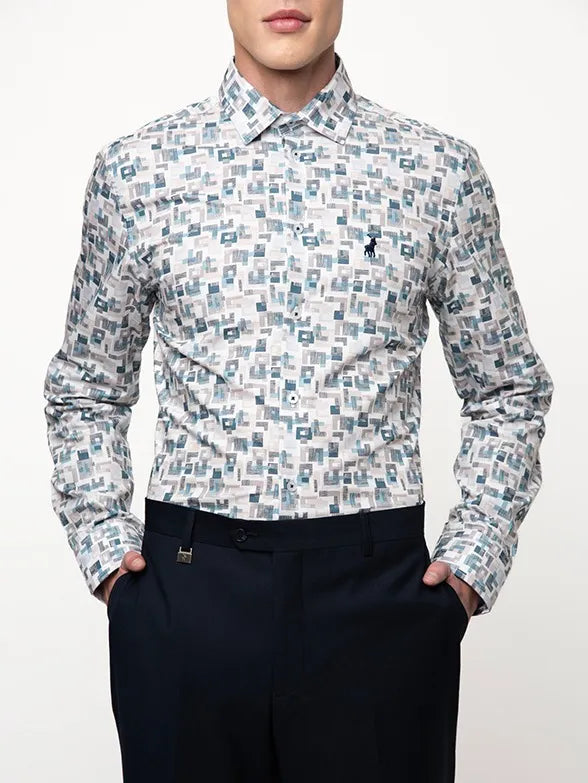 Polo Abstract Printed Mens Shirt in Blue