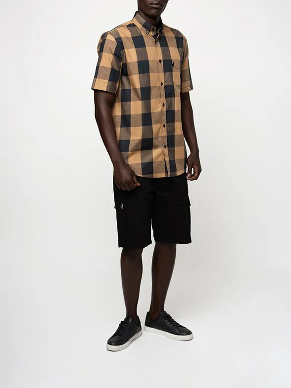 Polo Mens  Large Check Shirt In Camel