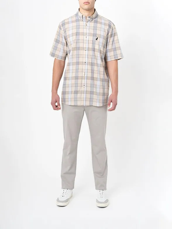 Polo Textured Check Printed Shirt For Men In Stone