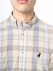 Polo Textured Check Printed Shirt For Men In Stone