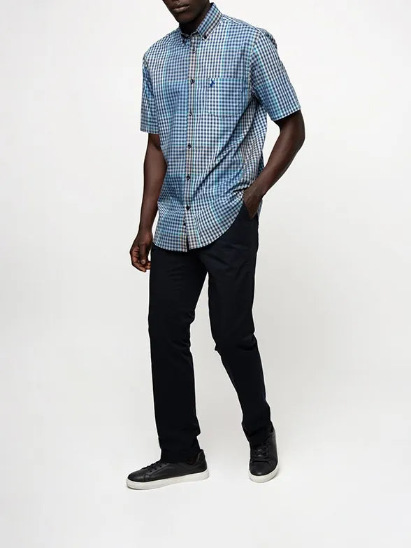 Polo Micro Gingham Check Mens Shirt In Blue
