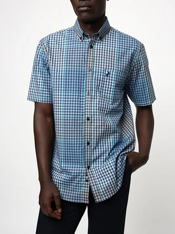 Polo Micro Gingham Check Mens Shirt In Blue