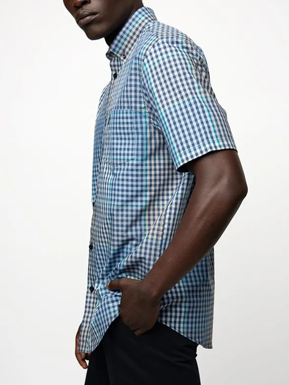 Polo Micro Gingham Check Mens Shirt In Blue