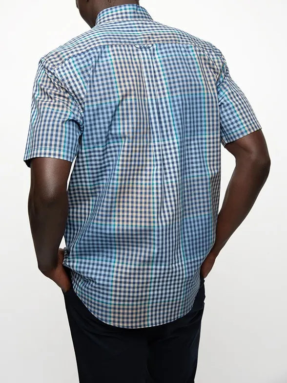 Polo Micro Gingham Check Mens Shirt In Blue