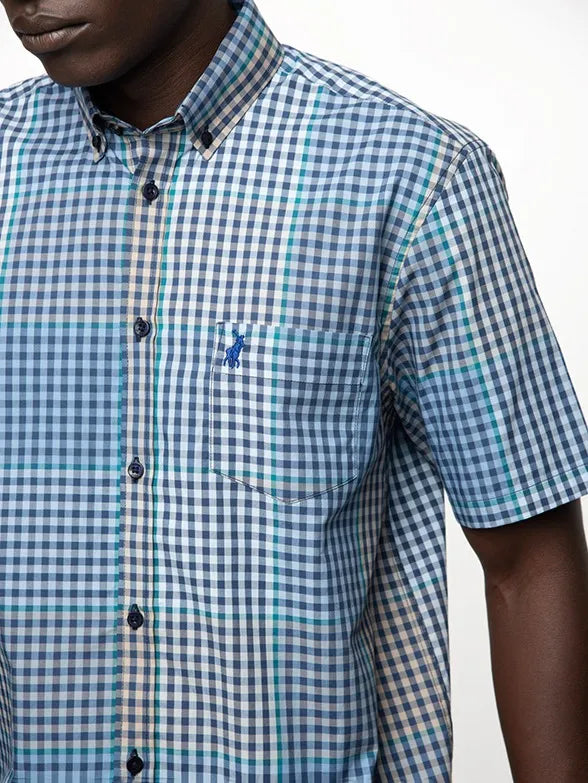 Polo Micro Gingham Check Mens Shirt In Blue