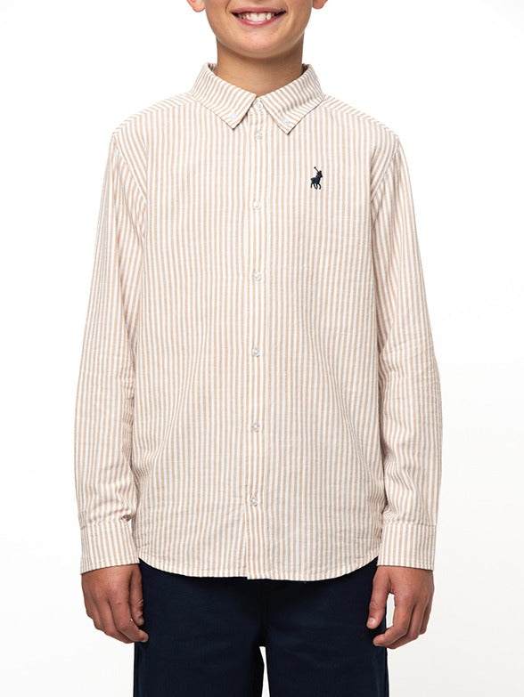 Polo Boys Heath Striped Long Sleeve Shirt In Taupe