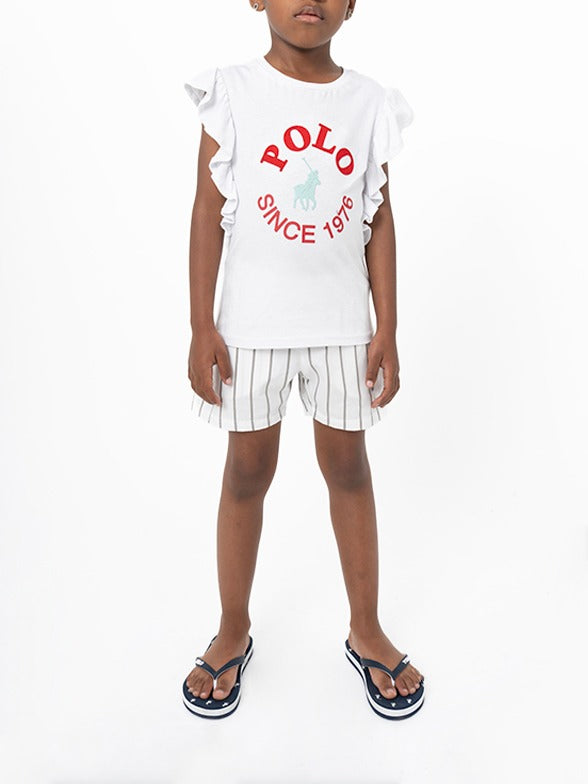 Polo Girls Jessica Frill Sleeve T-shirt In White