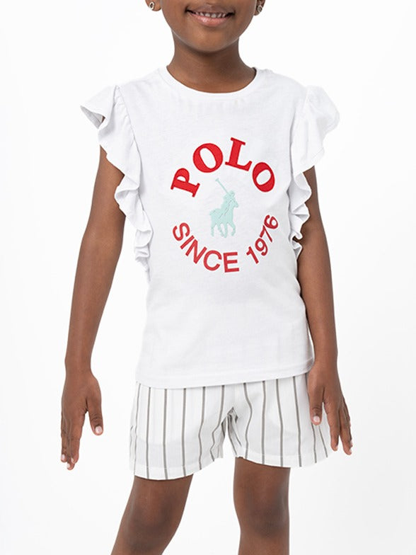 Polo Girls Jessica Frill Sleeve T-shirt In White